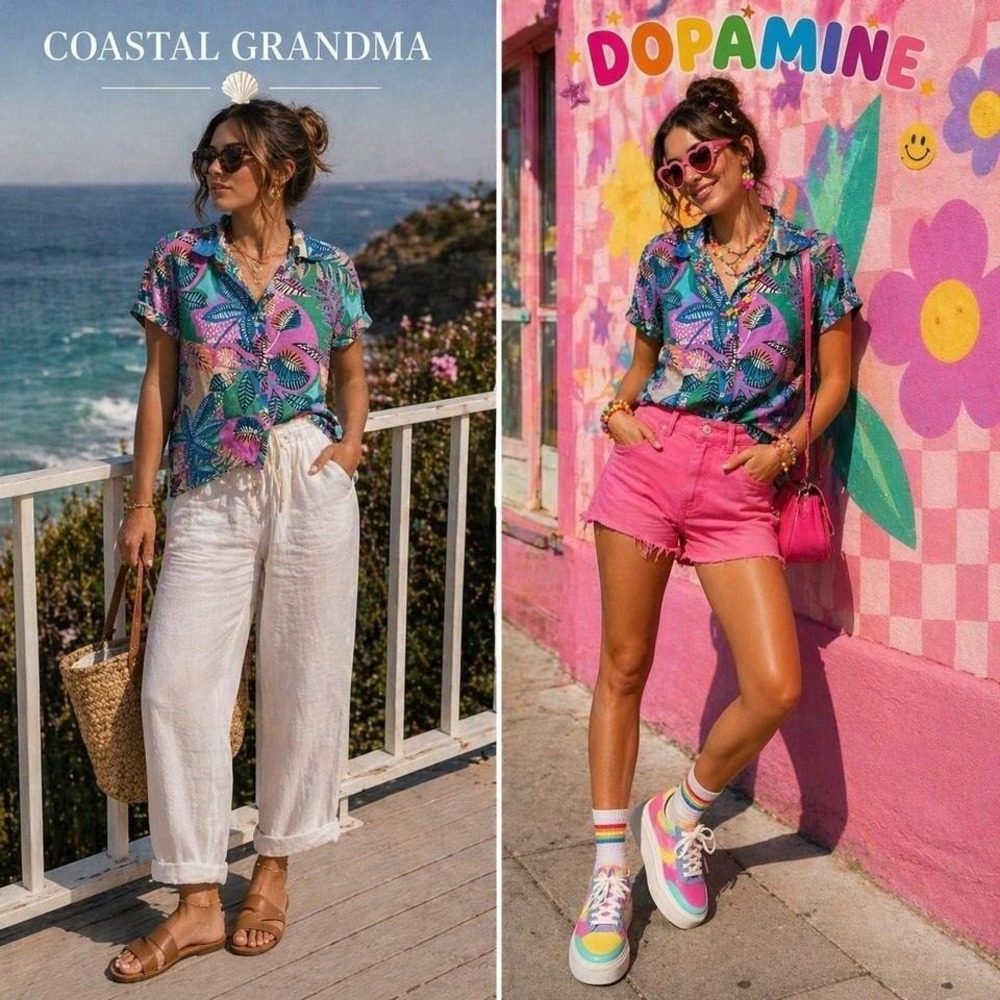 Cynthia Rowley Linen Tropical Button Up Dopamine Coastal Granny Resort Art Sz XS